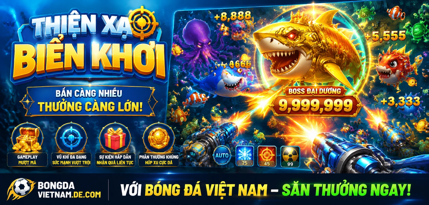 Giao diện bắn cá đổi thưởng với boss và cá thưởng lớn